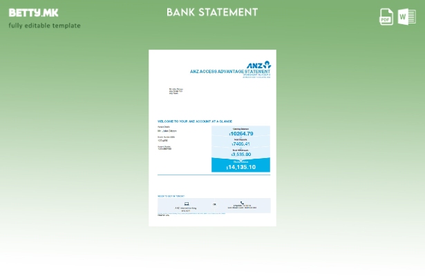 Модерен стил на Австралија ANZ шаблон верзија извод од банка